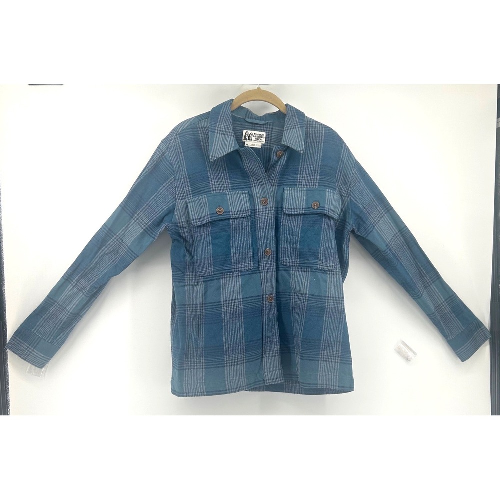 Marmot Mountain Works Mens Blue Plaid Flannel Button Up Shirt Small Cotton